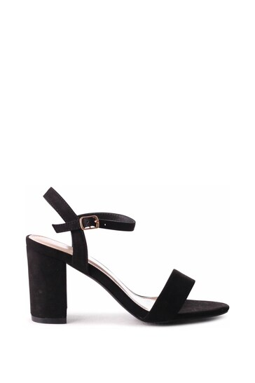 Linzi Black Skyline Faux Suede Open Back Barely There Block Heeled Sandal