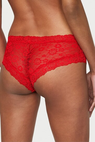 Victoria's Secret Lipstick Red Birthstone Embroidery Cheeky Lace Knickers