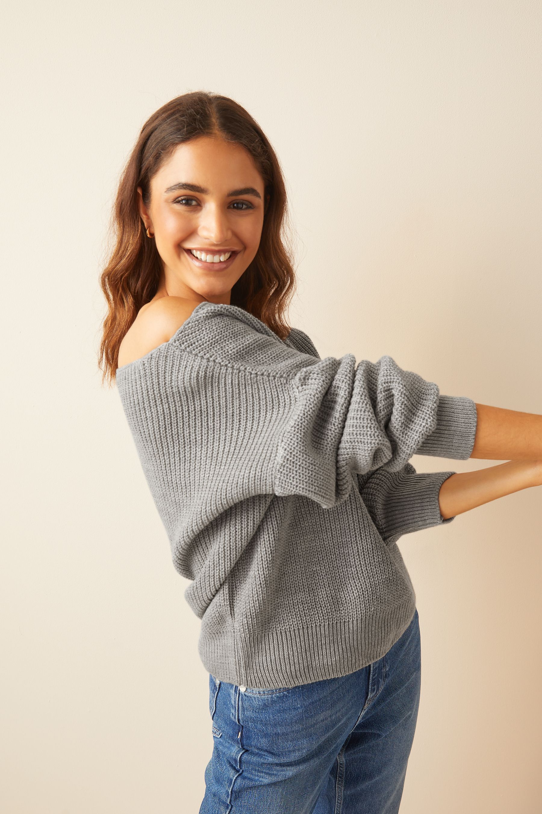 Friends Like These Grey Off The Shoulder Jumper