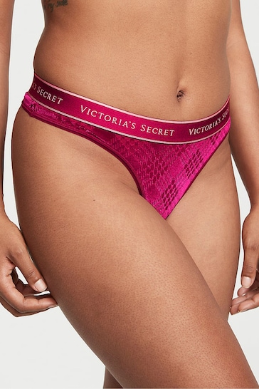 Victoria's Secret Claret Red Festive Tartan Thong Logo Knickers