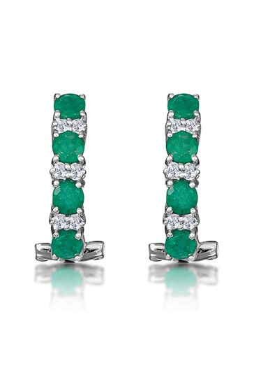 The Diamond Store Green Emerald Earrings Half Hoop With Lab Diamonds Set in 925 Silver