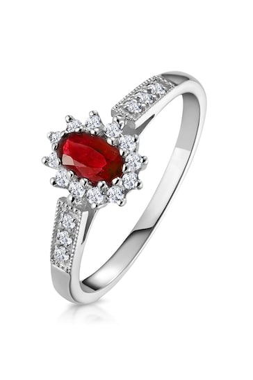 The Diamond Store Red Ruby Ring with Lab Diamonds in 925 Silver - 5 x 3mm Centre