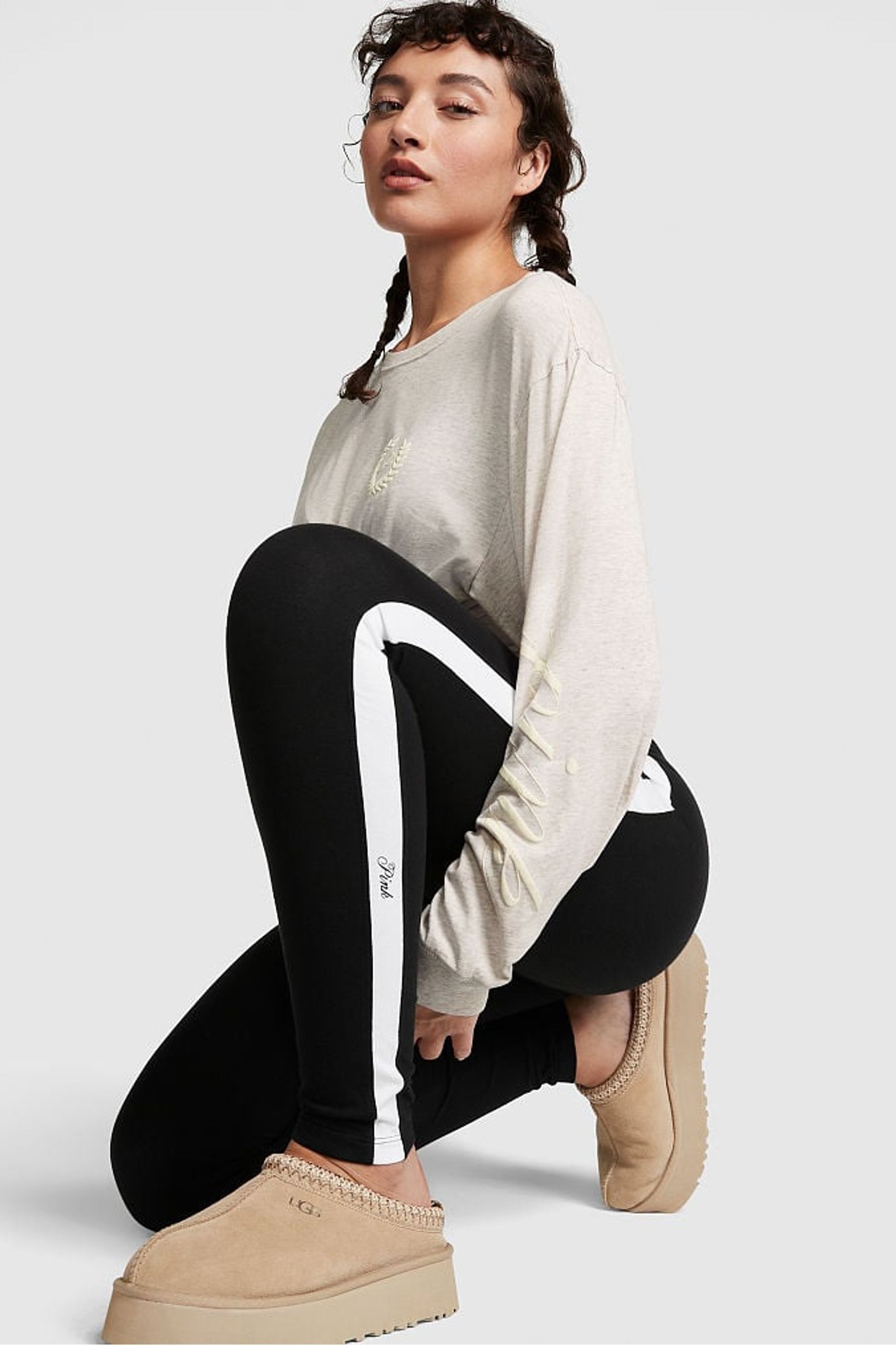 Black leggings with pink on sale stripe