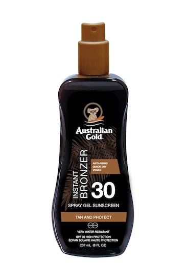 Australian Gold SPF30 Spray Gel Sunscreen with Instant Bronzer