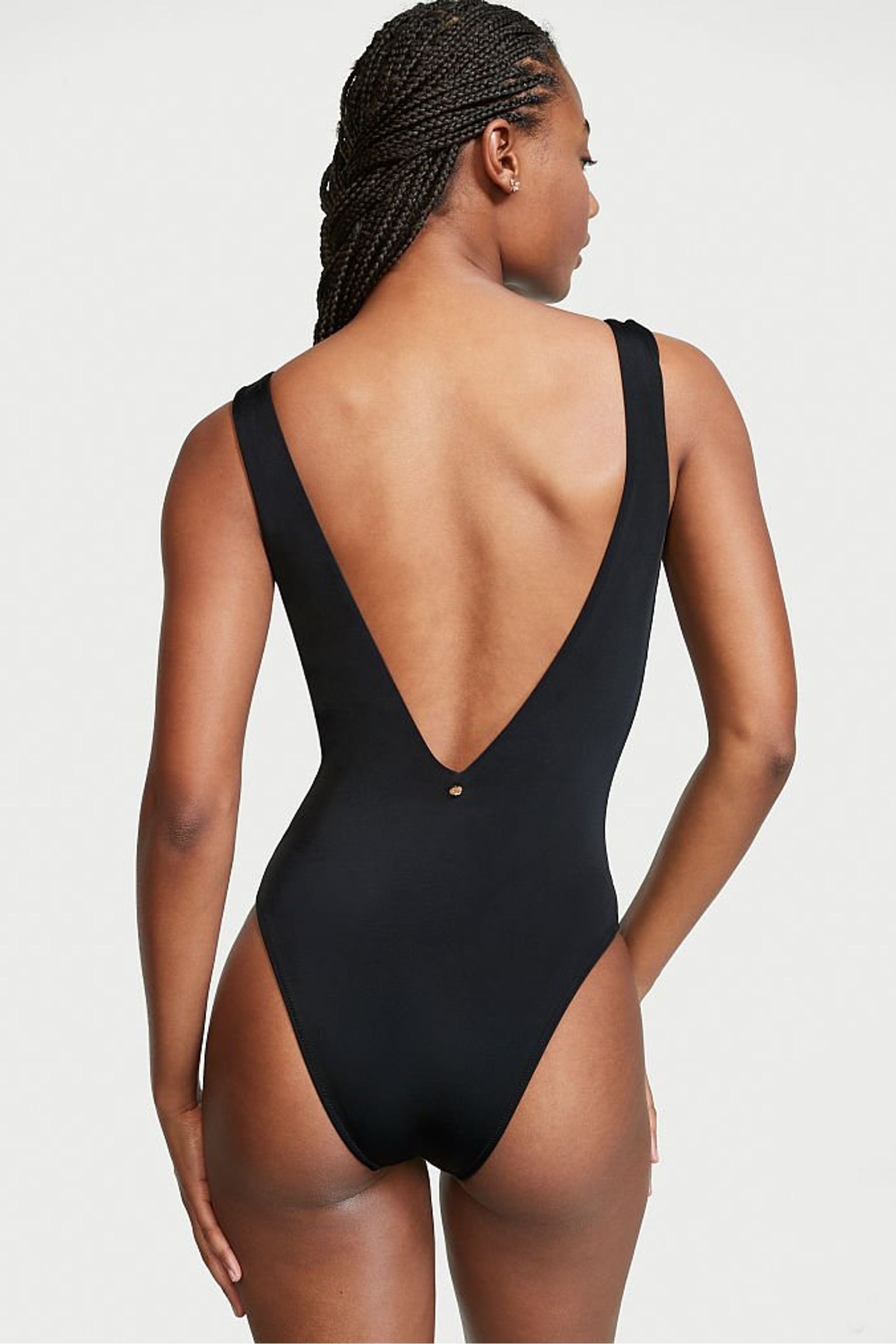 Victoria s Secret Black V Neck Plunge Open Back Swimsuit