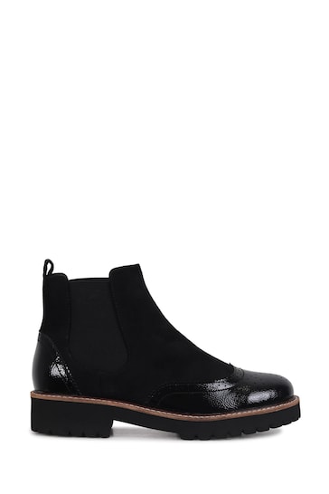 Linzi Black Cleo Faux Suede Patent Brogue Style Chelsea Boot