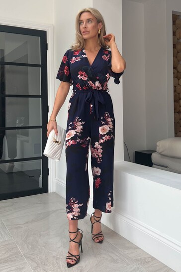 Girl In Mind Navy Trixie Angel Sleeve Culotte Jumpsuit