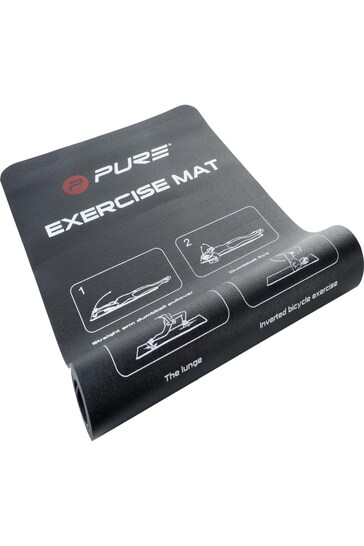 Pure 2 Improve Black NBR Fitness Mat with Illustrated Exercises
