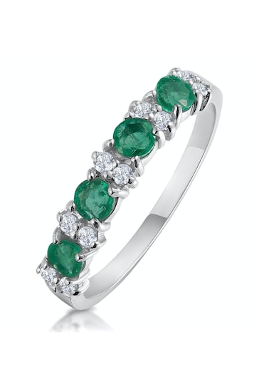 The Diamond Store Green Emerald 0.60ct And Diamond 9K White Gold Ring
