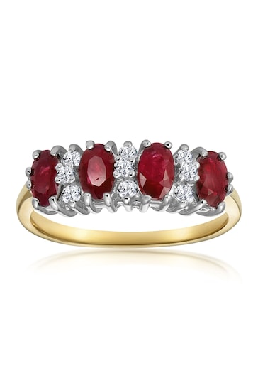 The Diamond Store Red Ruby 1.12ct And Diamond 9K Gold Ring
