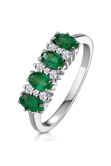 The Diamond Store Green Emerald 0.94ct And Diamond 9K White Gold Ring