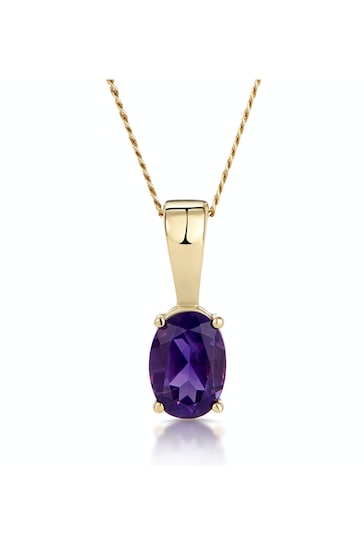 The Diamond Store Purple Amethyst 7 x 5mm 9K Yellow Gold Pendant Necklace