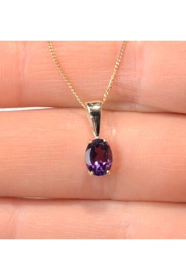 The Diamond Store Purple Amethyst 7 x 5mm 9K Yellow Gold Pendant Necklace