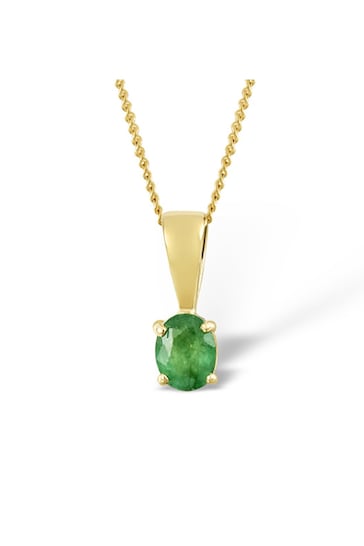 The Diamond Store Green Emerald 0.33CT 9K Yellow Gold Pendant Necklace