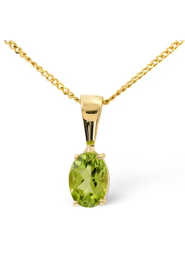 The Diamond Store Green Peridot 7 x 5mm 9K Yellow Gold Pendant Necklace