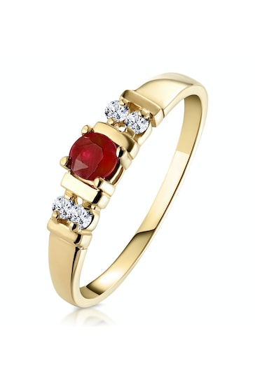 The Diamond Store Red Ruby 3.75mm And Diamond 9K Gold Ring
