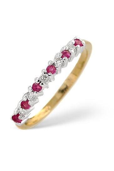 The Diamond Store Red Ruby 0.16ct And Diamond 9K Gold Ring