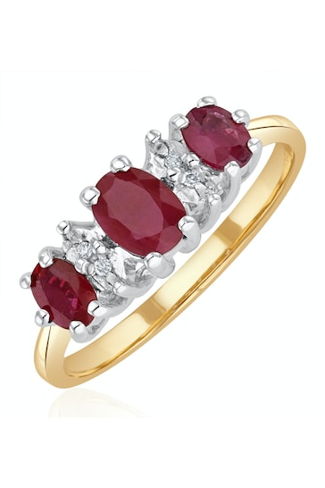 The Diamond Store Red Ruby 0.85ct And Diamond 9K Gold Ring