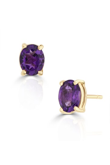 The Diamond Store Purple Amethyst 5 x 4mm 9K Yellow Gold Earrings