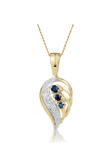The Diamond Store Blue Sapphire 9 x 14 mm And Diamond 9K Yellow Gold Pendant Necklace