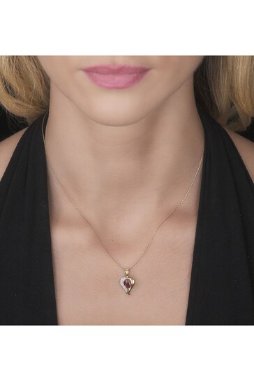 The Diamond Store Red Ruby 5 x 3mm And Diamond 9K Yellow Gold Pendant Necklace