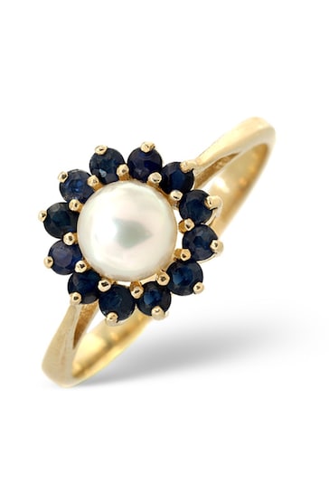 The Diamond Store Blue Pearl And Sapphire 9K Gold Ring