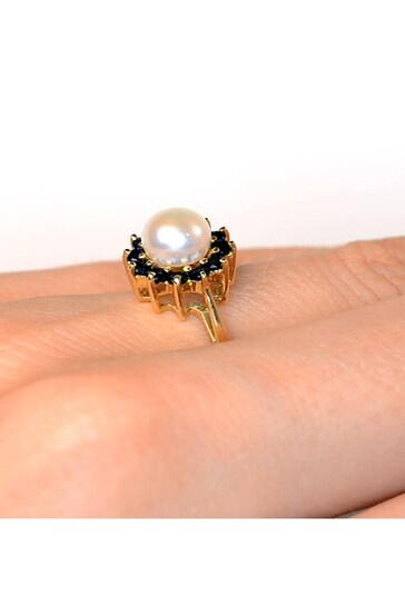 The Diamond Store Blue Pearl And Sapphire 9K Gold Ring