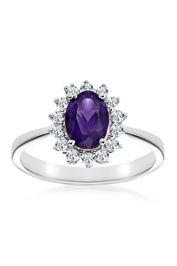 The Diamond Store Purple Amethyst 0.70ct And Diamond 9K White Gold Ring