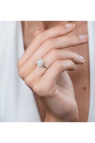 The Diamond Store White Pearl and Diamond Stellato Ring 0.08ct in 9K White Gold