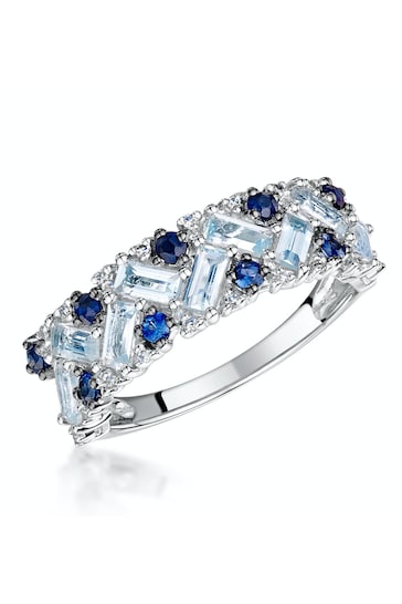 The Diamond Store Blue Blue Topaz Sapphire and Diamond Stellato Ring in 9K White Gold