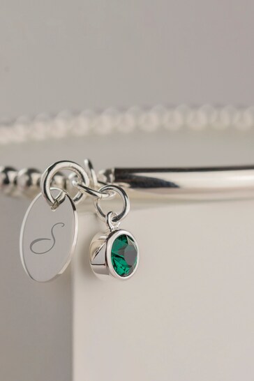 Personalised Sterling Silver Birthstone Initial Bracelet by Oh So Cherished
