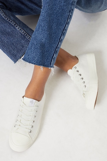 Lipsy White Wide Fit Low Top Lace Up Canvas Trainer