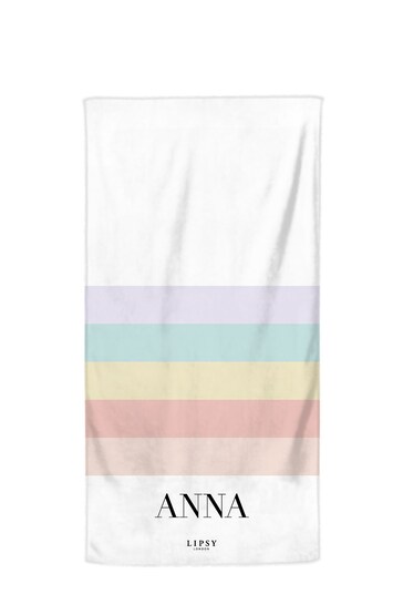Lipsy Rainbow Striped Personalised Lipsy  Beach Towel by Forever After