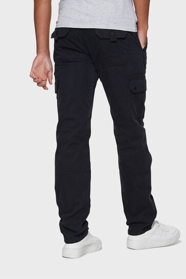 Threadbare Black Cotton Blend Belted Cargo Trousers