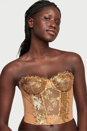 Buy Victoria's Secret Gold Sequin Floral Embroidered Corset Bra