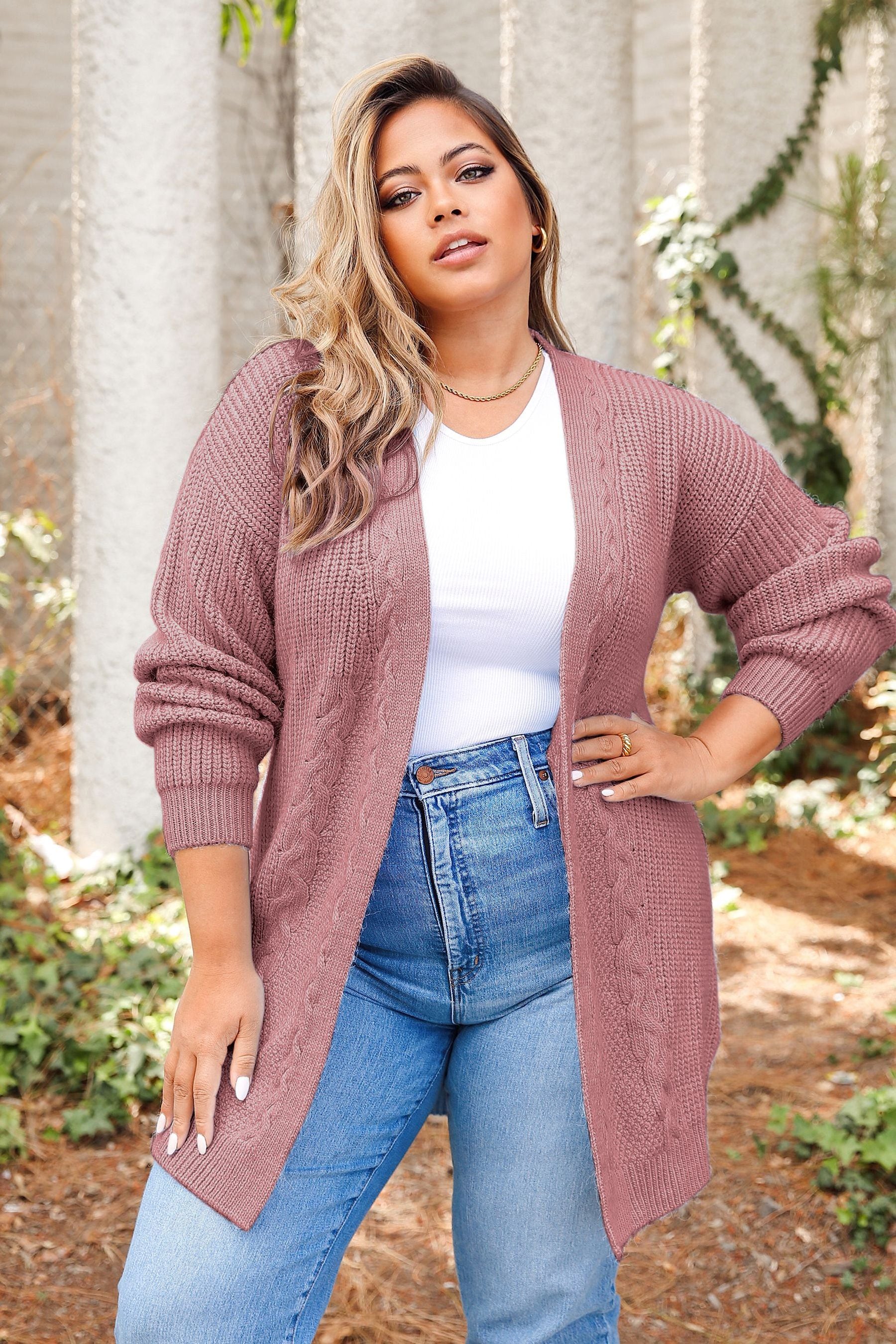 Lipsy Rose Curve Mixed Cable Knit Cardigan