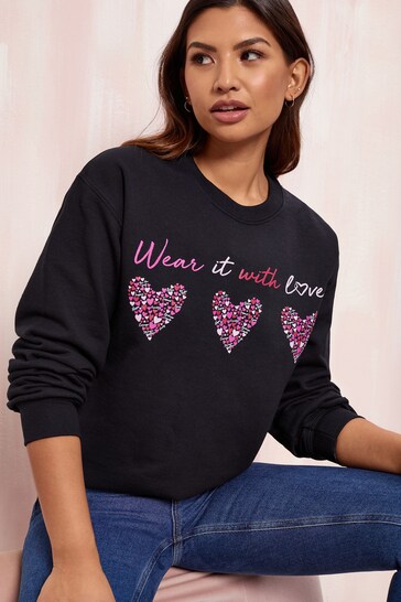 Buy Wear it with Love Black Hearts Sweatshirt - Women's from the Next UK  online shop
