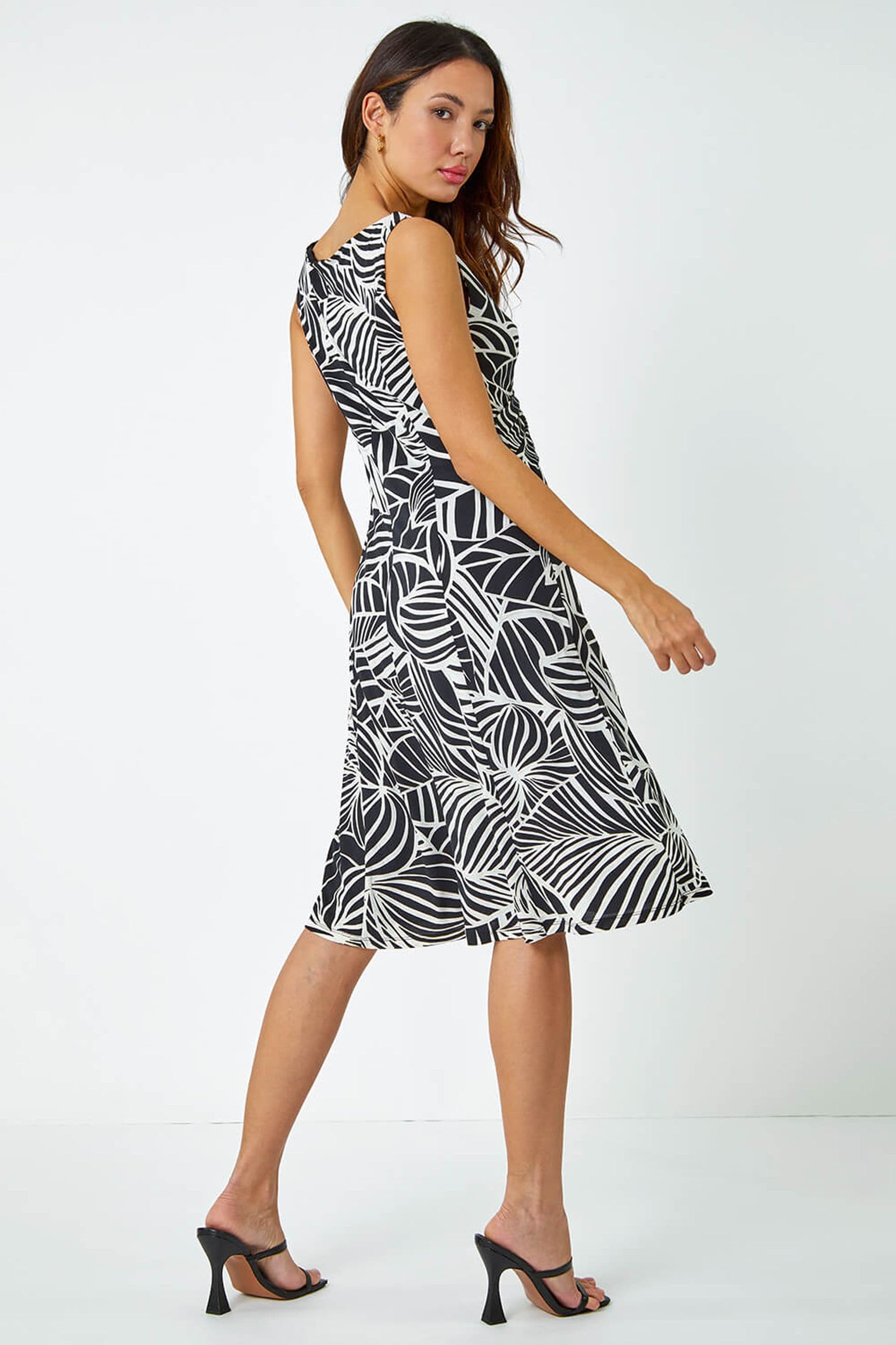 Buy Roman Black White Metallic Leaf Print Dress from the Next UK
