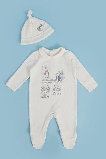 Personalised Peter Rabbit Baby Sleepsuit & Hat Set by My 1st Years