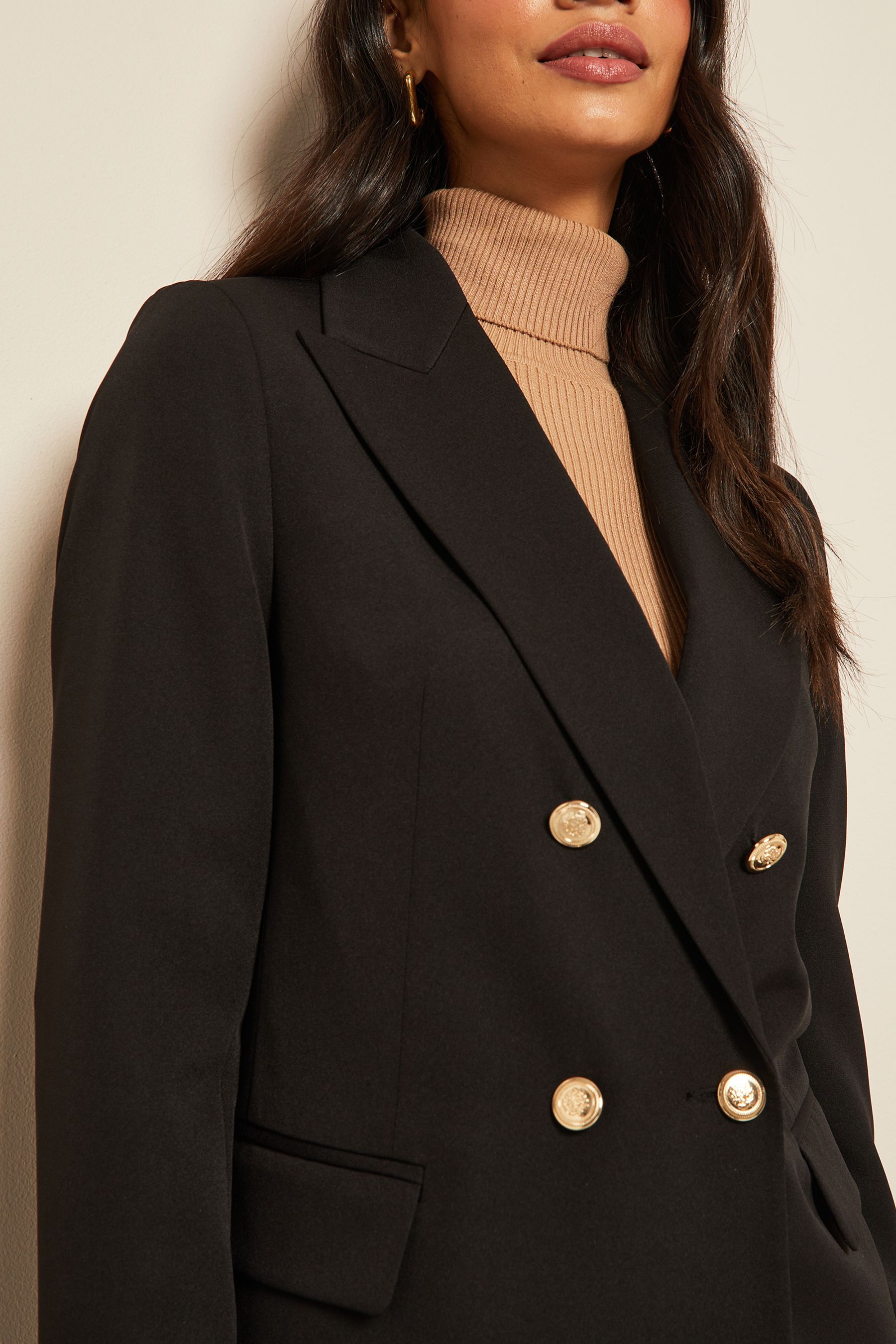 Friends Like These Black Petite Military Double Breasted Tailored Blazer