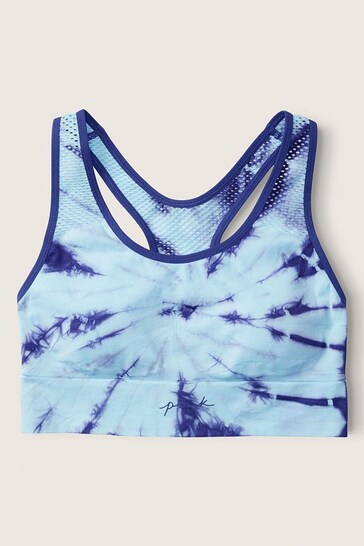 Victoria's Secret PINK Blue Breeze Spiral Tie Dye Seamless Lightly Lined Low Impact Racerback Sports Bra