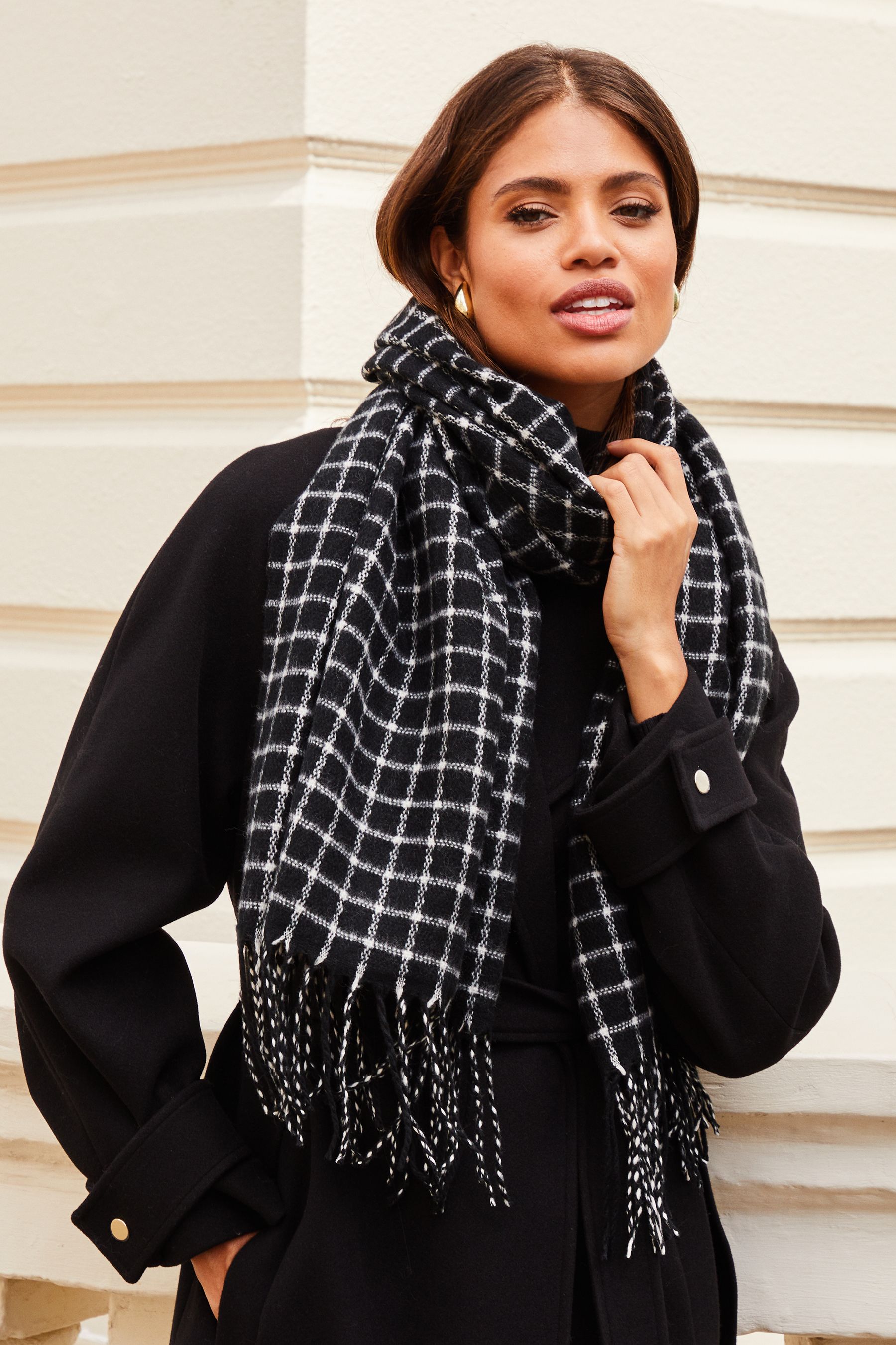 Lipsy Black White Soft Check Oversize Printed Scarf
