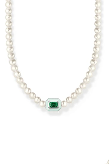 Thomas Sabo Green Choker With White Pearls and Green Stone