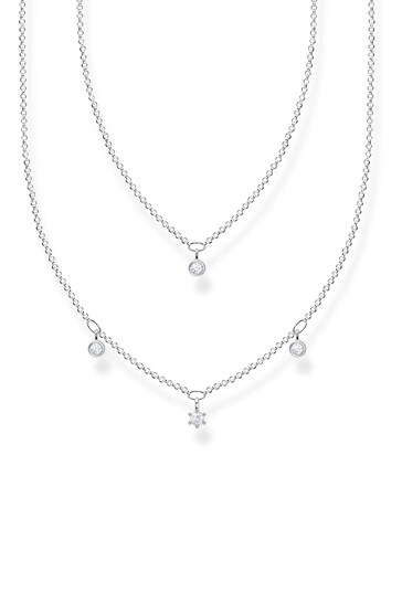 Thomas Sabo White Fine Silver Double Chain Necklace with Wite CZ