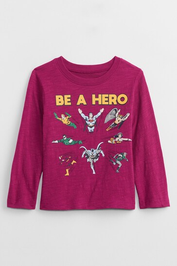 Gap Pink DC Justice League Long Sleeve Crew Neck Graphic T-Shirt
