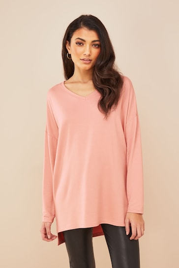 Friends Like These Pink Soft Jersey V Neck Long Sleeve Tunic Top