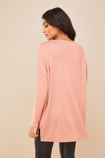 Friends Like These Pink Soft Jersey V Neck Long Sleeve Tunic Top