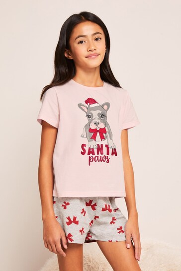 Lipsy Pink xmas Jersey Shorts Pyjamas