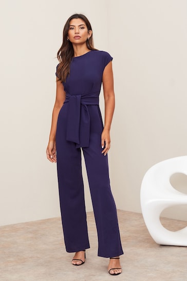 Buy Lipsy Navy Cap Sleeve Tie Front Jumpsuit from the Next UK online shop