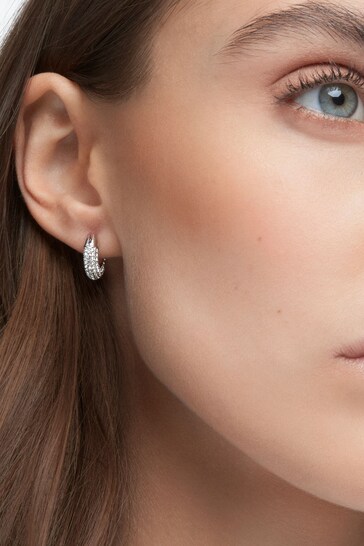 Swarovski Silver White Crystal Gold-Tone Plated Hoop Earrings